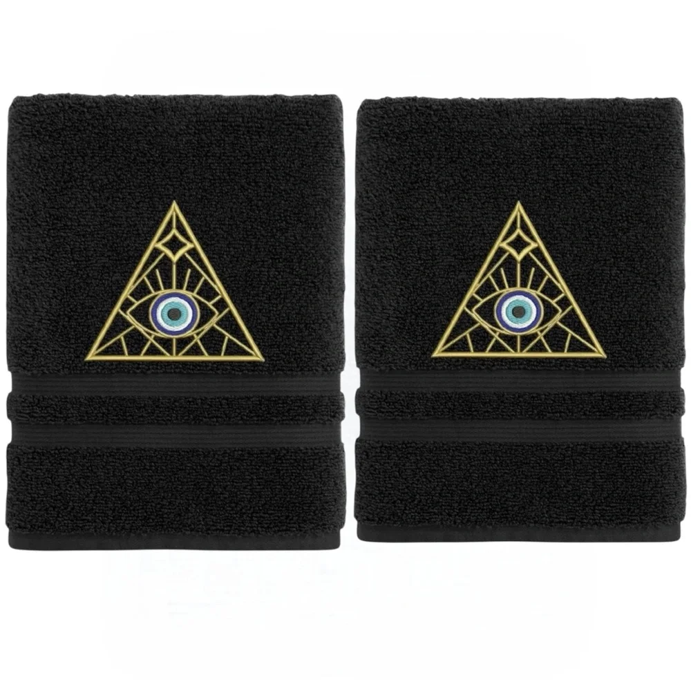 2 Evil Eye Embroidered Hand towels set of 2 Pick one New Made to order Black